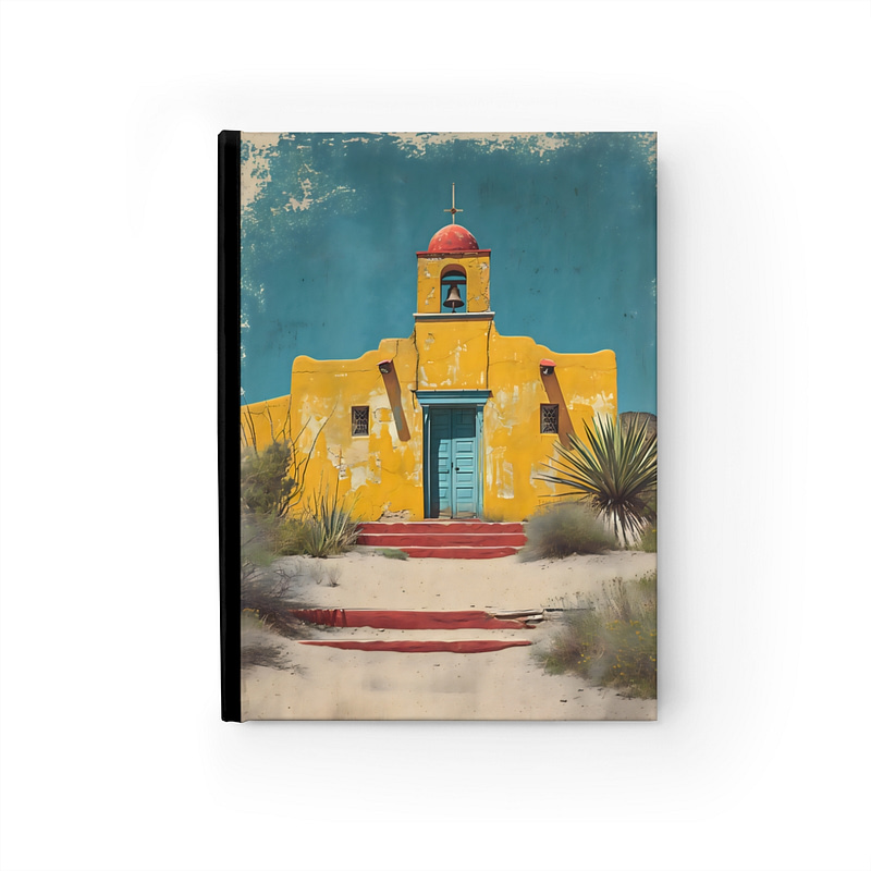 Vintage Adobe Church with Turquoise Door Lined Journal