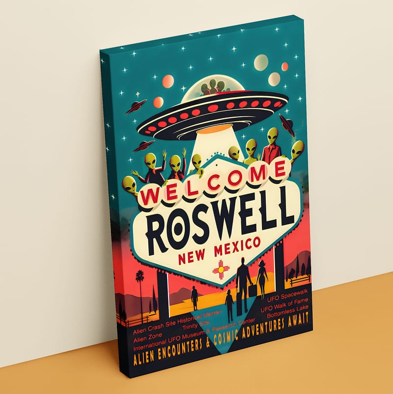 Vintage Style Roswell Aliens Poster on Canvas