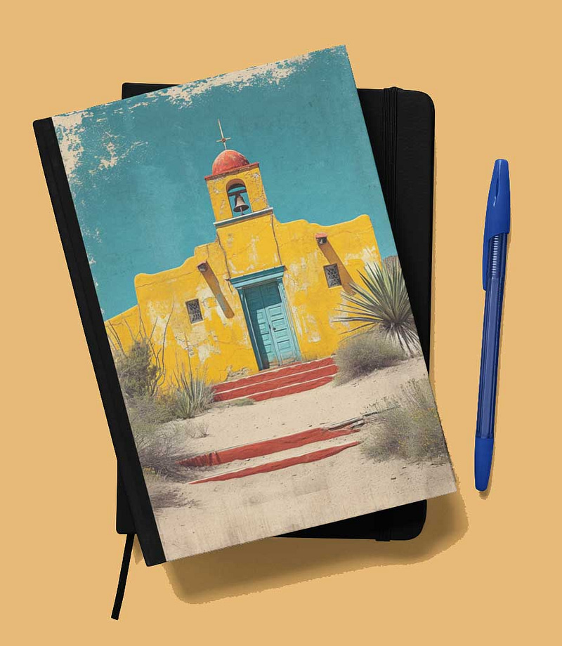 Vintage Adobe Church with Turquoise Door Lined Journal - New Mexico Gift