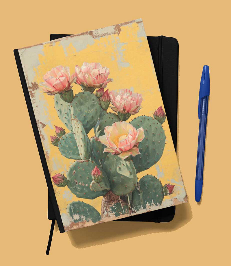 Vintage Prickly Pear Lined Journal - New Mexico Gift